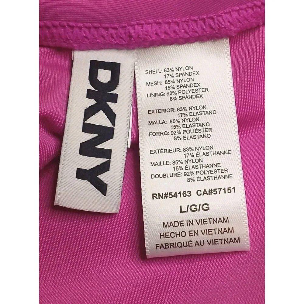 DKNY Swimsuit Sz L Halter Tie Top Ruched Sides Hot Pink Padded UV Protection NWT - Picture 7 of 12